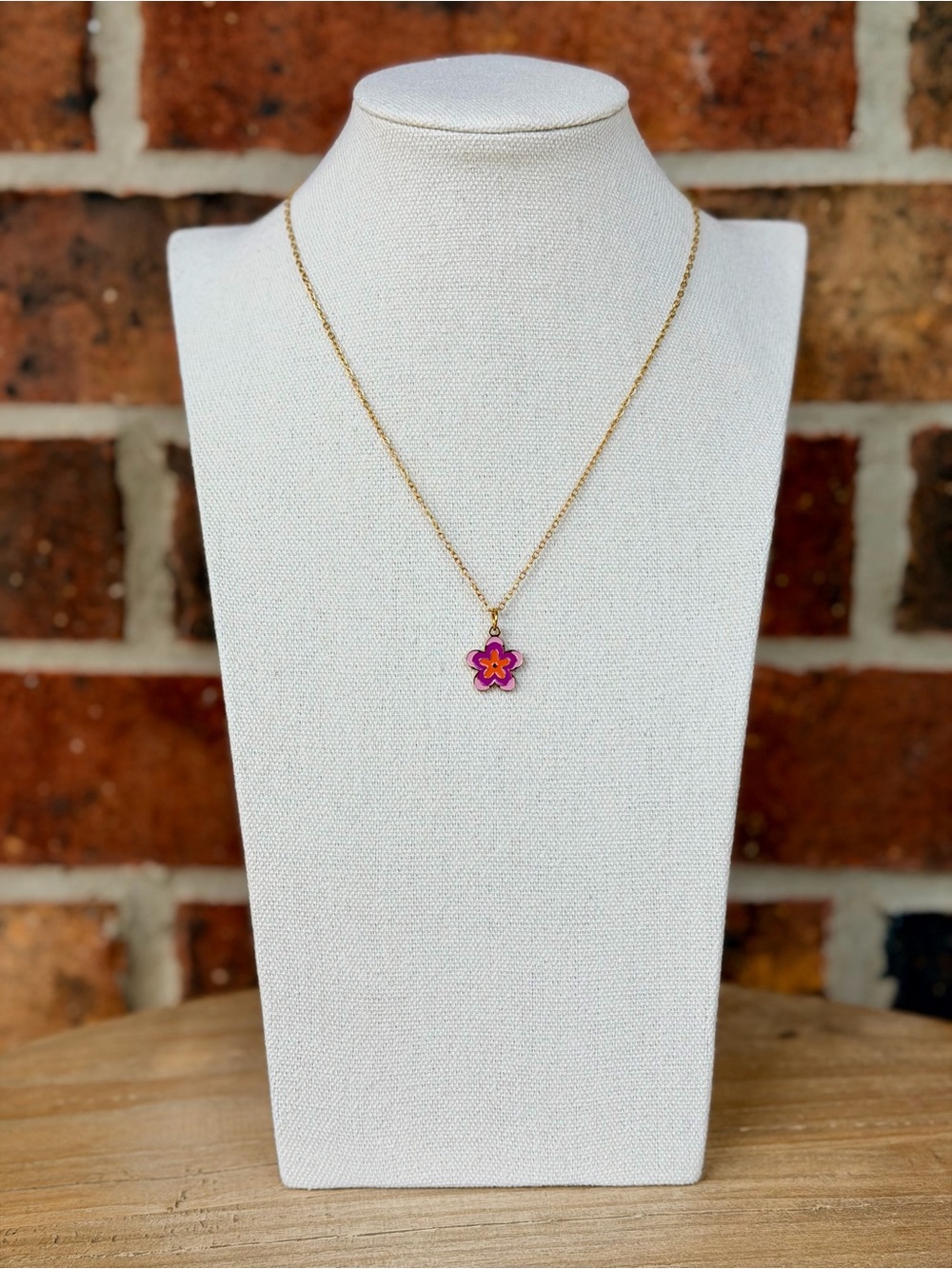 Pink Gold Flower Charm Necklace